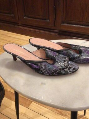 Women’s Black & Purple Snakeskin Mule Heels